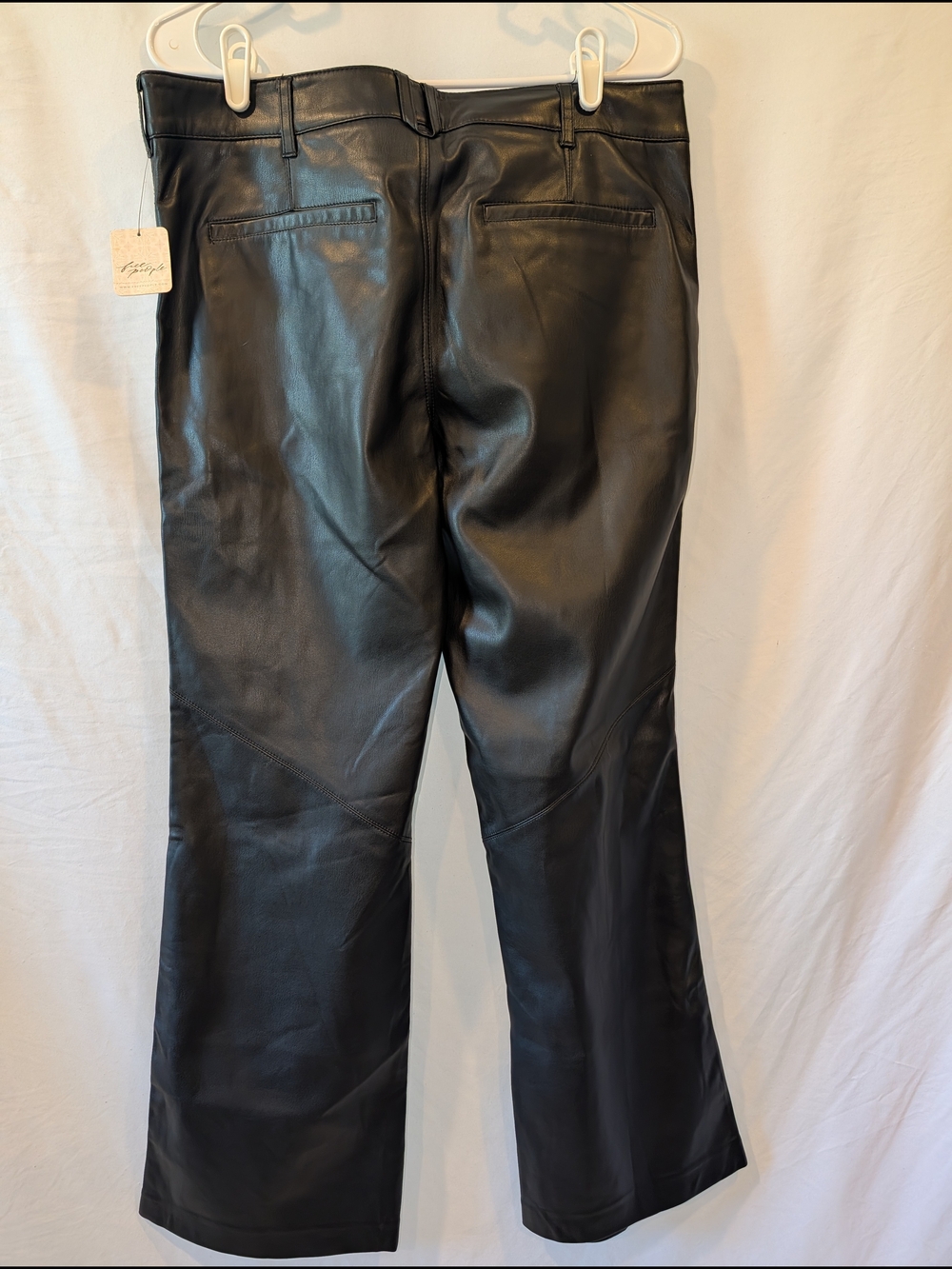 Free People Black Vegan Leather Straight Leg Pants OB1518334 Size 12 NWT - Picture 3 of 9